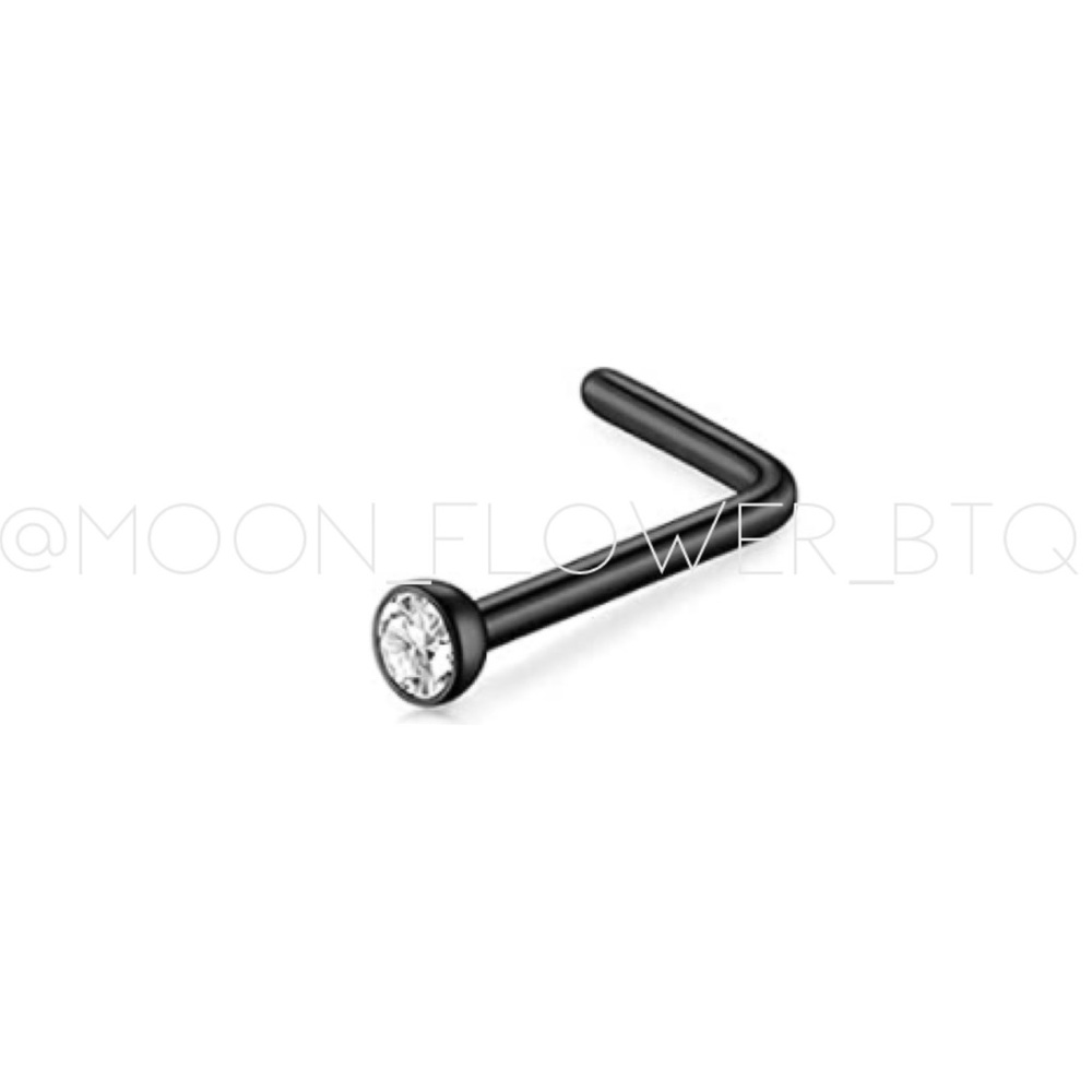 Tiny CZ Black L Shaped Nose Ring